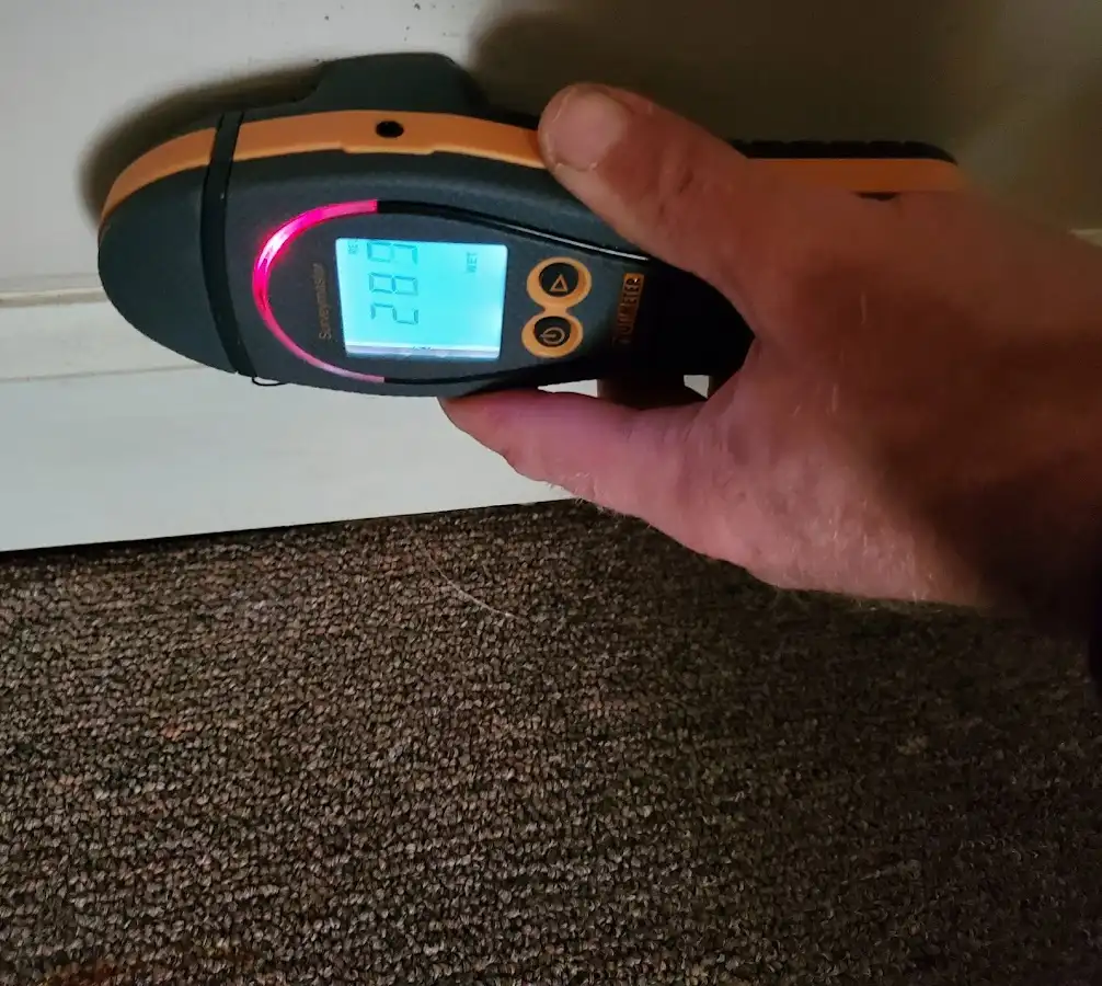Moisture detection at baseboard during Storm Damage Restoration in Huntley